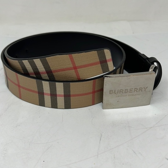 Burberry 32 80 Logo Buckle Belt Vintage Check Coated Canvas - Picture 1 of 8